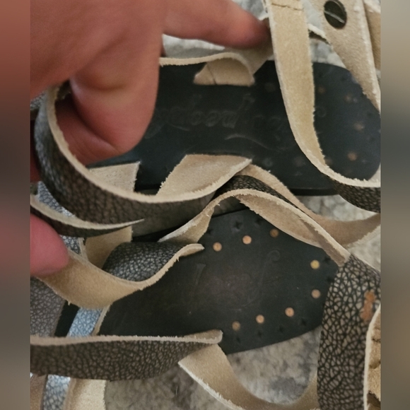 Free People Womens Gray Leather Sunever Boho Chic Gladiator Sandals 37 - Picture 10 of 12